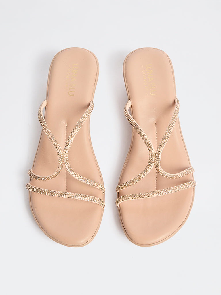 LUNA BLU Rose Gold Crystal-Detailed Wedge Sandals