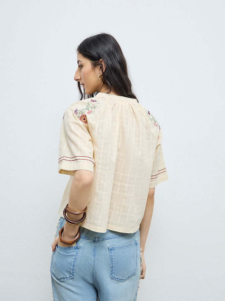Bombay Paisley Cream Floral Embroidered Cotton Top