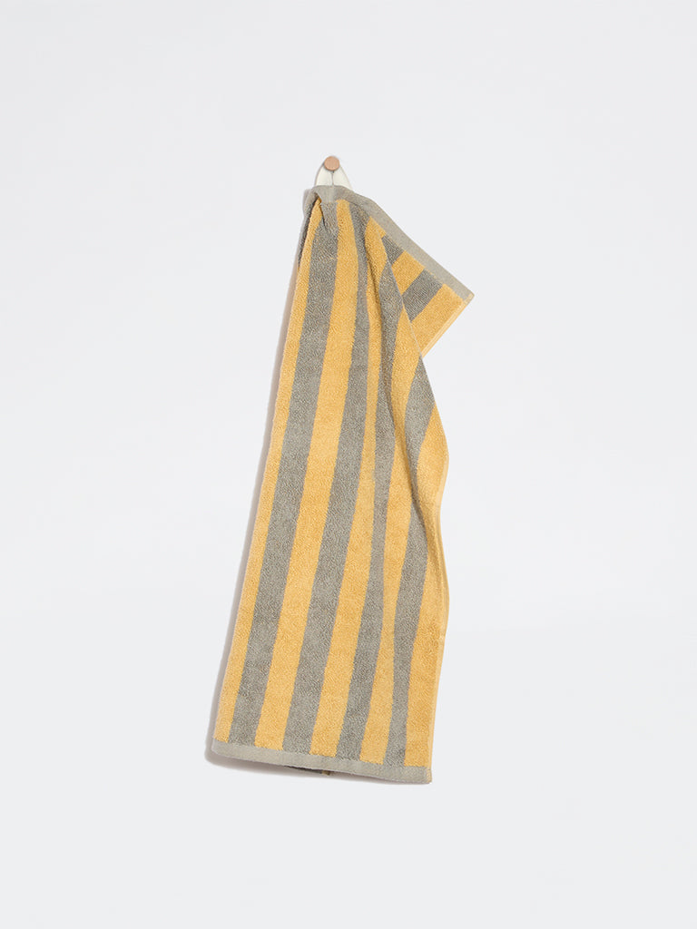 Westside Home Yellow Stripe Pattern Cotton Hand Towel