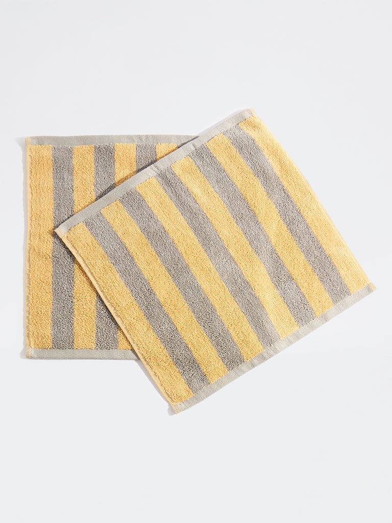 Westside Home Yellow Stripe Pattern Cotton Face Towels (Set of 2)