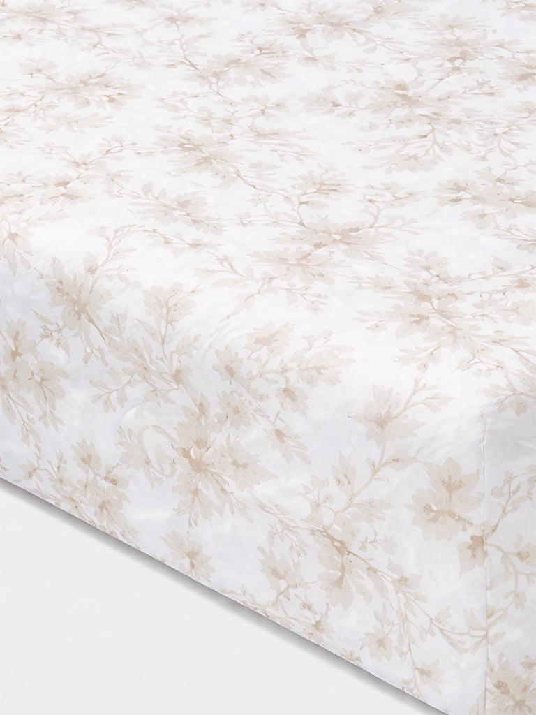 Westside Home Taupe Floral Printed Queen Bed Sheet Set