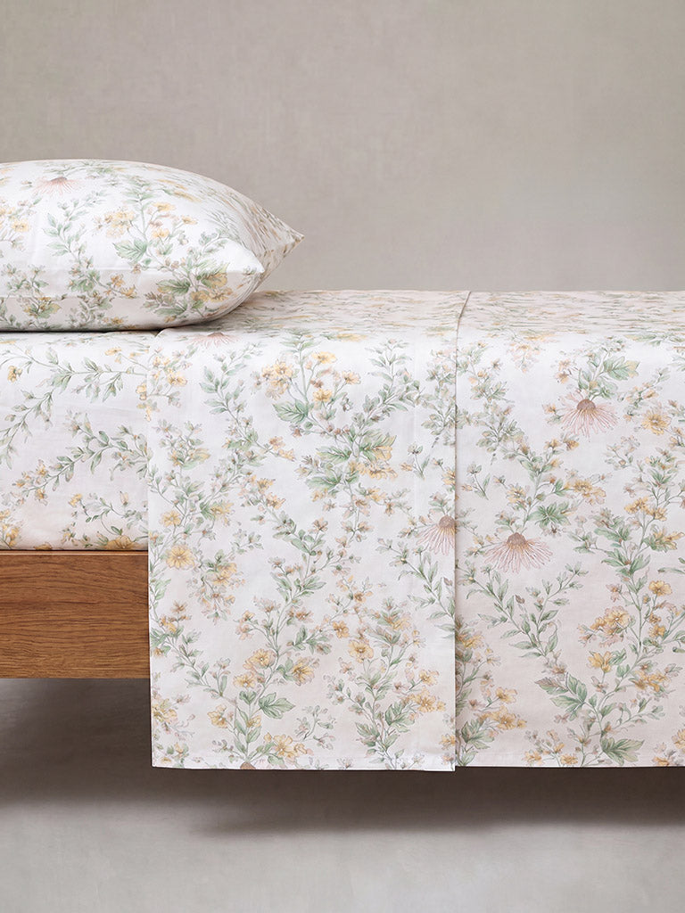 Westside Home Yellow Floral Pattern King Bed Sheet Set