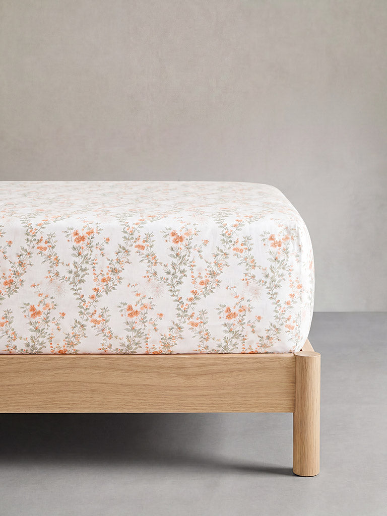 Westside Home Orange Foliage Pattern King Bed Sheet Set