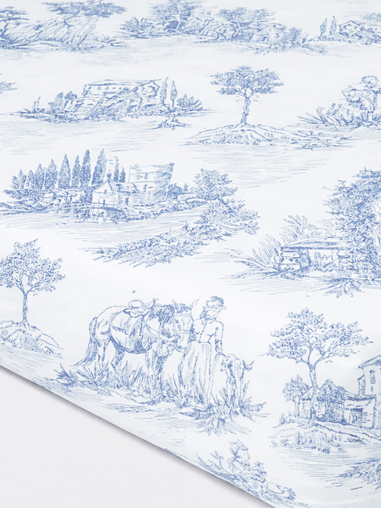 Westside Home Blue Toile Printed Queen Bed Sheet Set