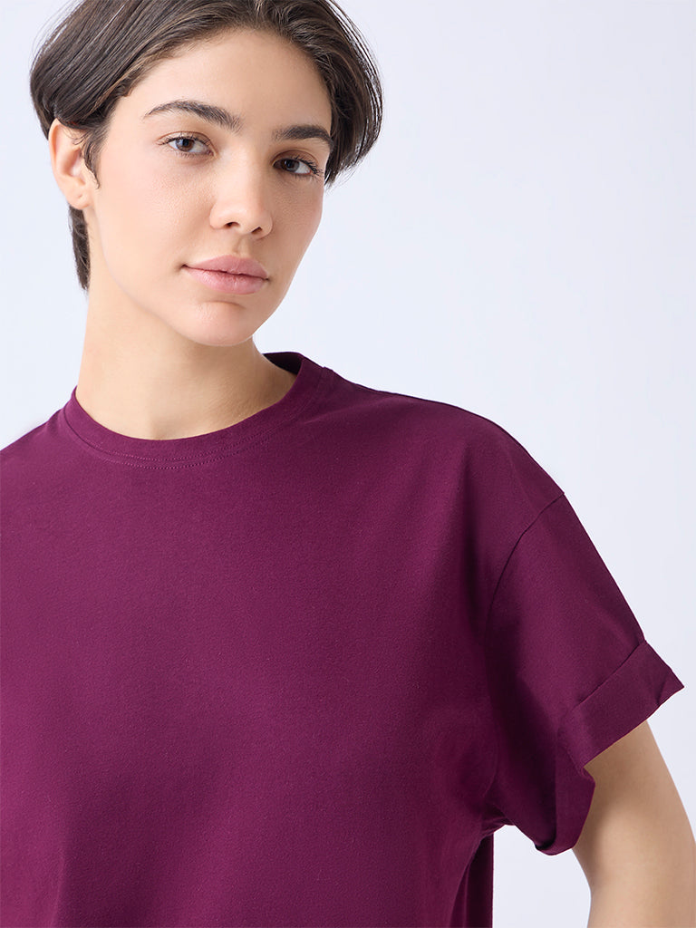 Wunderlove Wine Solid Cotton T-Shirt