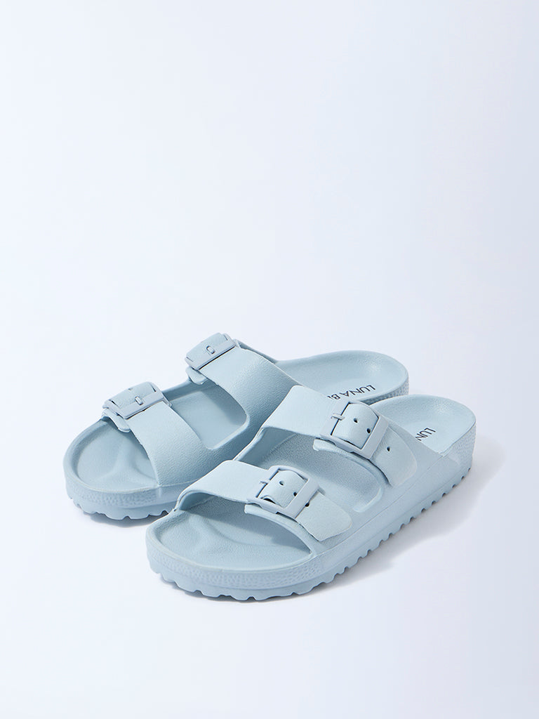 LUNA BLU Blue Dual-Buckled Slip-On Sandals