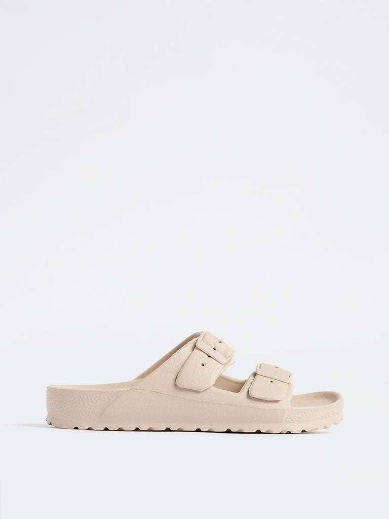 LUNA BLU Beige Dual-Strap Slip-On Sandals