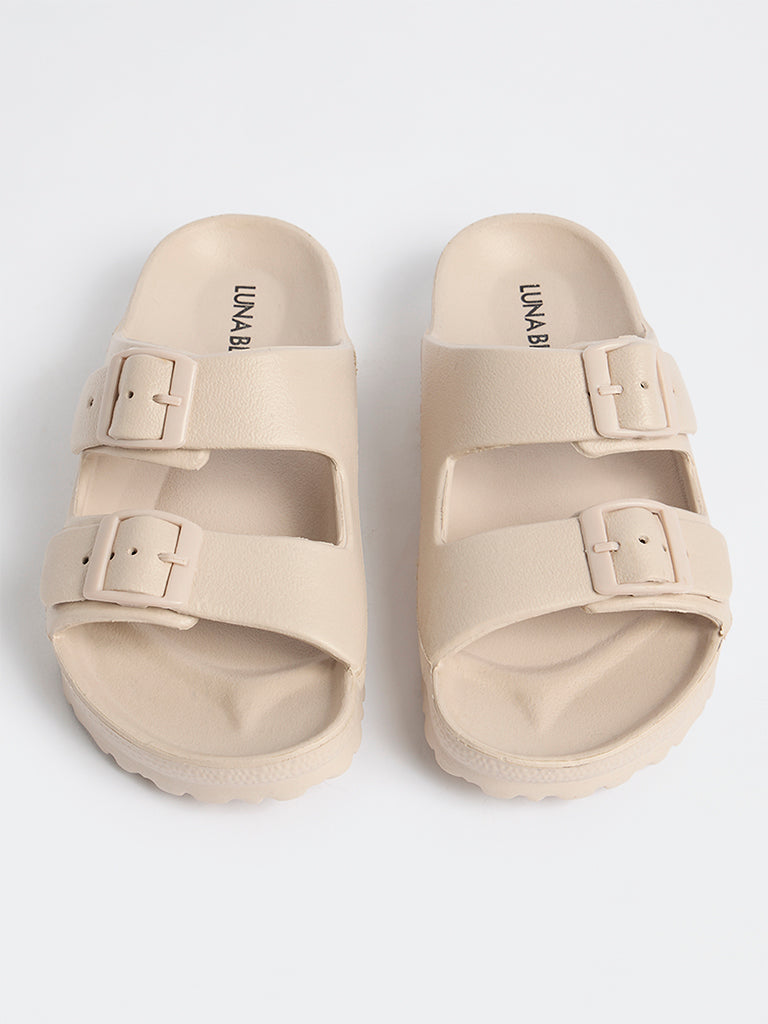LUNA BLU Beige Dual-Strap Slip-On Sandals