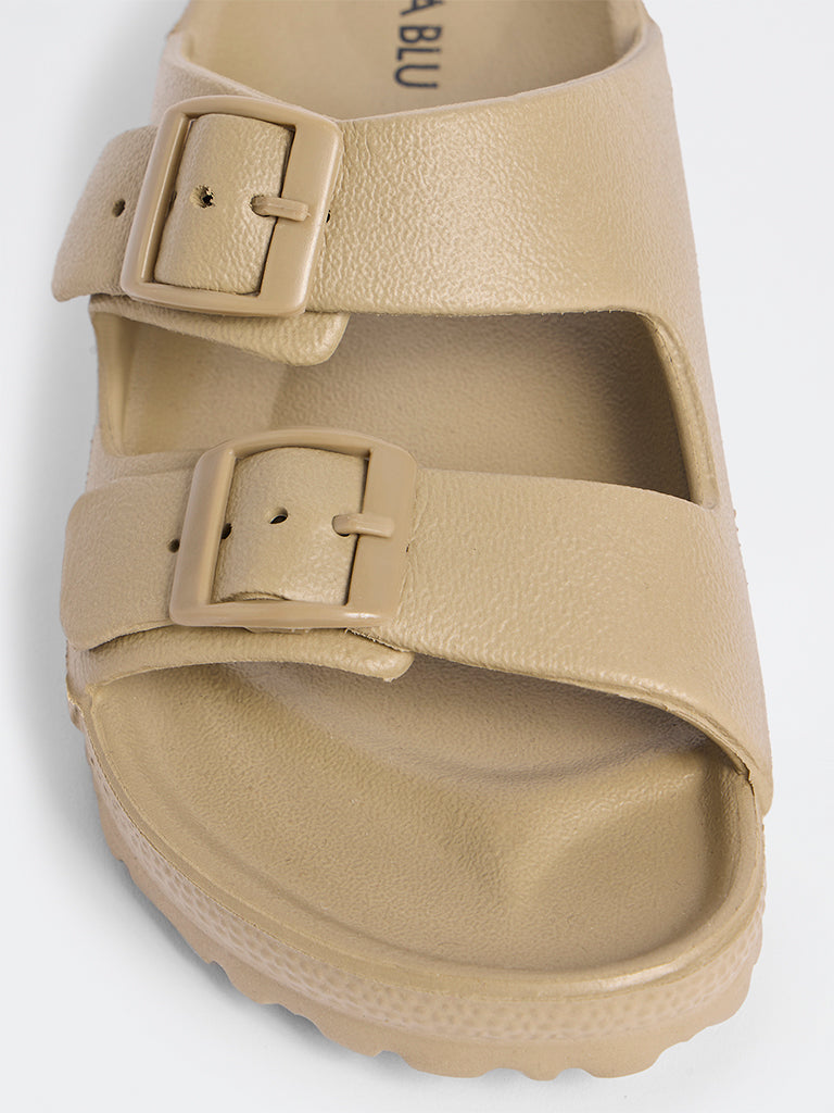 LUNA BLU Brown Dual-Strap Slip-On Sandals