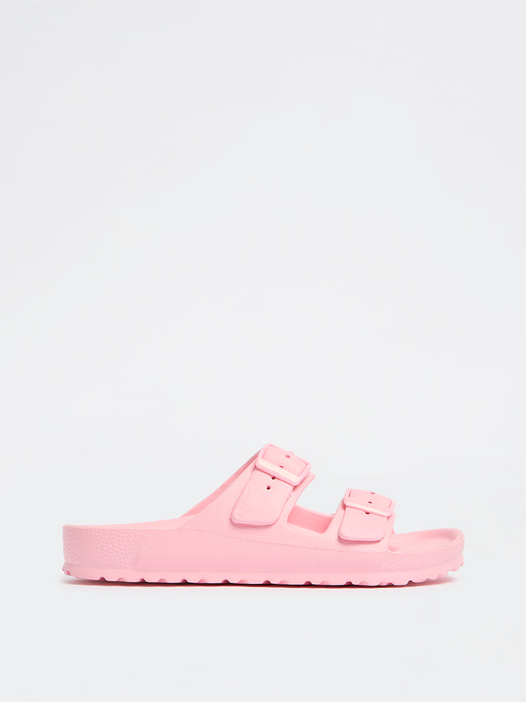 LUNA BLU Light Pink Dual-Buckled Slip-On Sandals