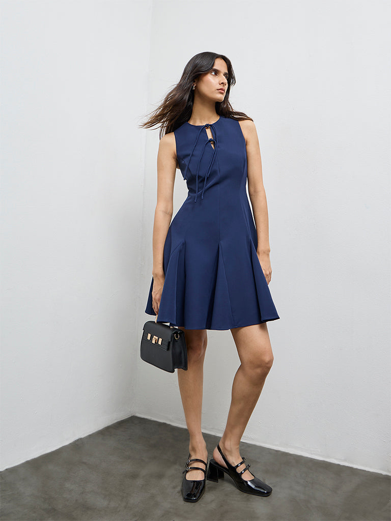 Wardrobe Navy Pleated A-Line Dress