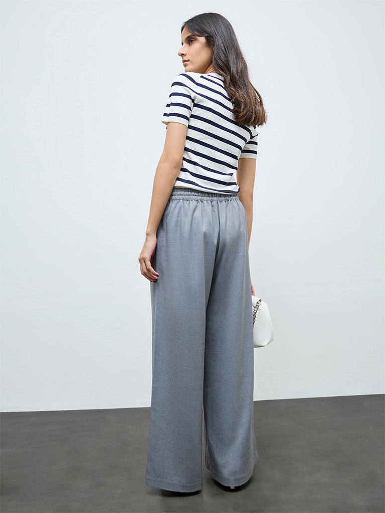 Wardrobe Grey High-Rise Cotton-Blend Pants