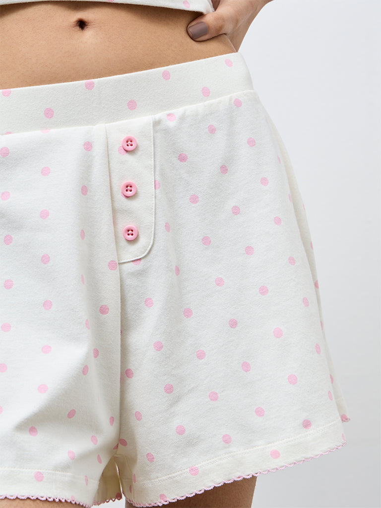 Superstar Off-White Polka Dot High-Rise Cotton-Blend Shorts