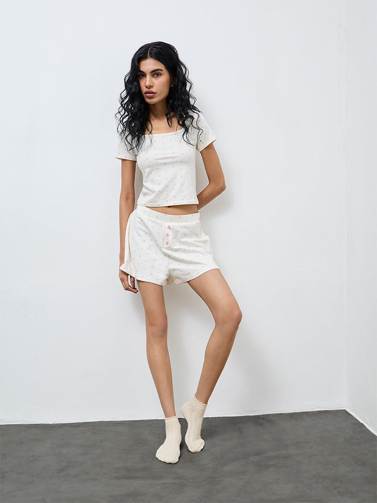 Superstar Off-White Polka Dot Cotton-Blend Top