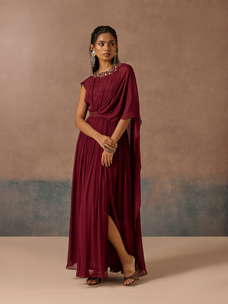 Samoh Embellished Maroon Maxi Dress
