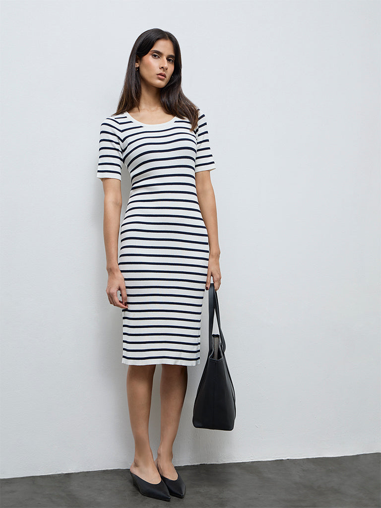 Wardrobe White Stripe Printed Bodycon Dress