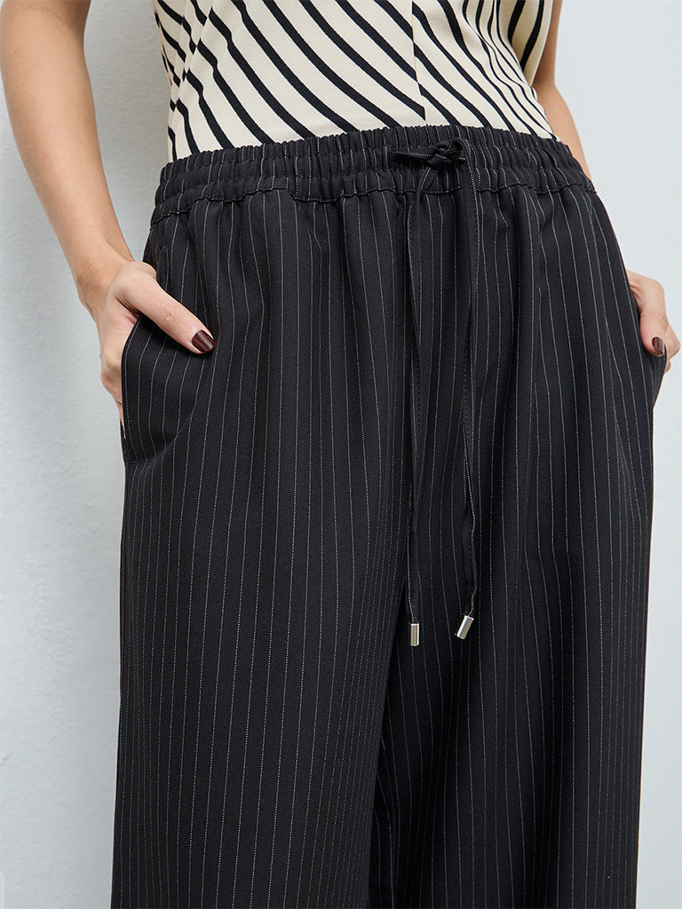 Wardrobe Black Striped High-Rise Cotton-Blend Pants