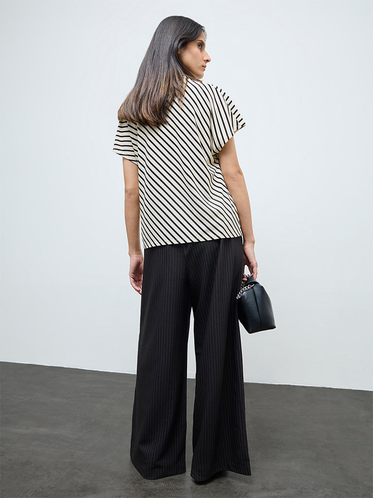 Wardrobe Black Striped High-Rise Cotton-Blend Pants