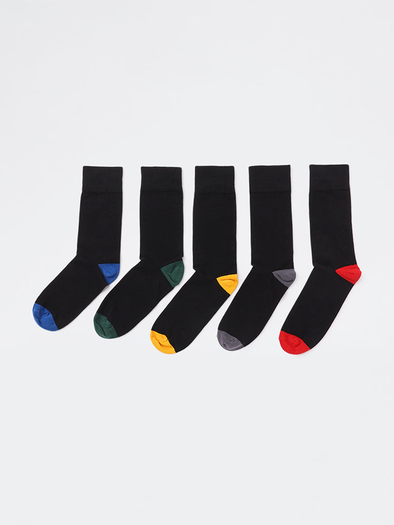 WES Lounge Black Cotton-Blend Full Length Socks - Pack of 5