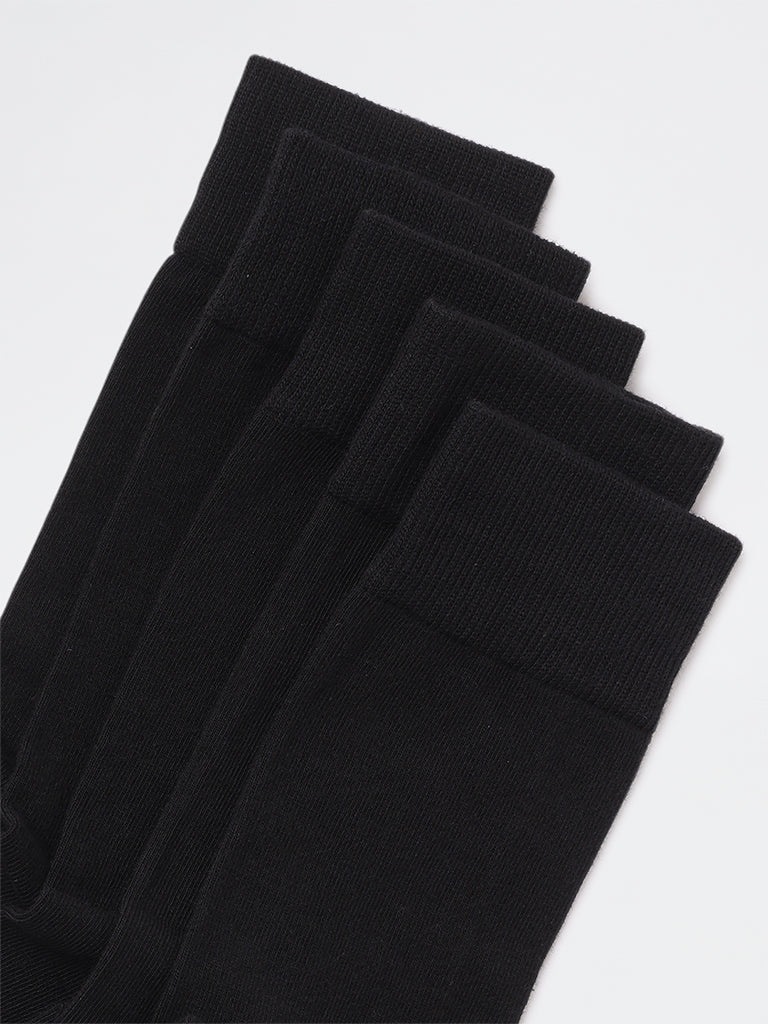 WES Lounge Black Cotton-Blend Full Length Socks - Pack of 5