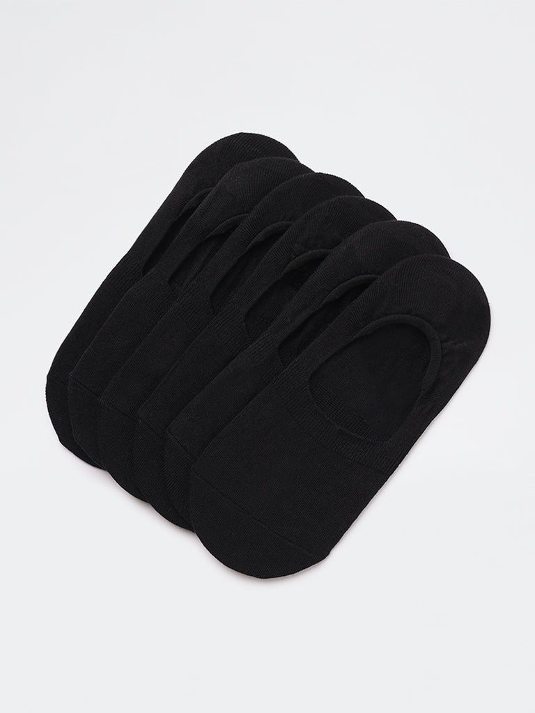 WES Lounge Black Invisible No Show Cotton-Blend Socks - Pack of 3