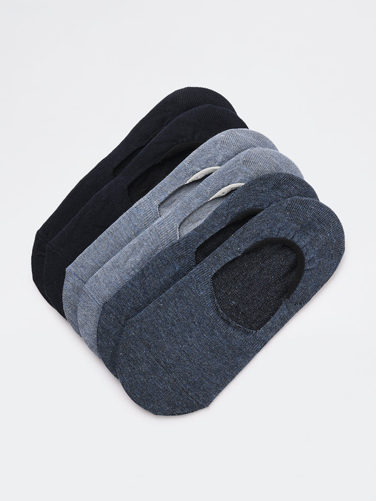 WES Lounge Navy Invisible No Show Cotton-Blend Socks - Pack of 3