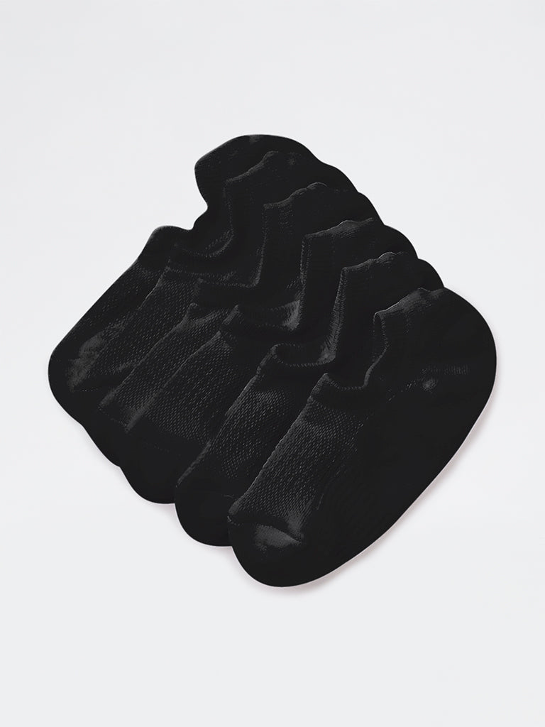 WES Lounge Black Textured Cotton-Blend Socks - Pack of 3