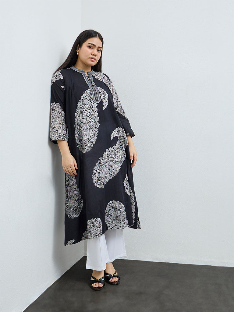 Diza Black Paisley Design A-Line Kurta