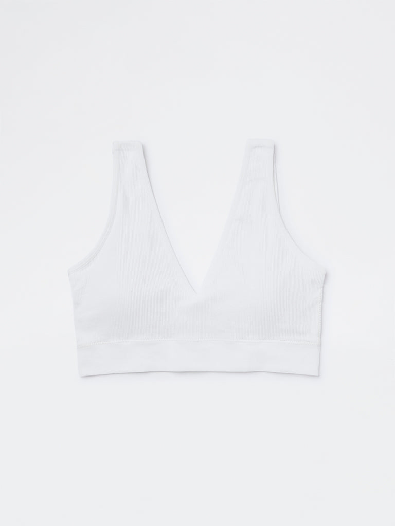 Superstar White Ribbed-Textured Padded Bra