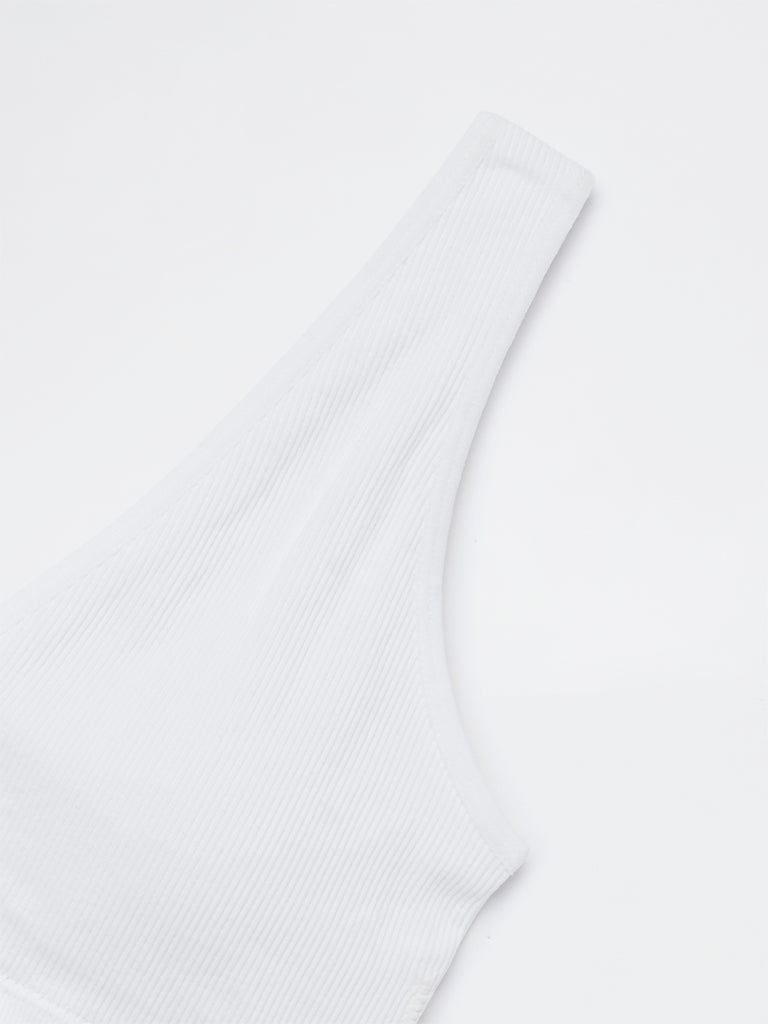 Superstar White Ribbed-Textured Padded Bra