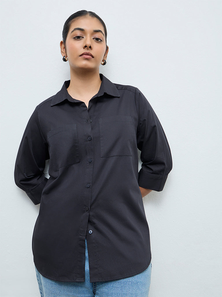 Gia Black Solid Cotton Shirt
