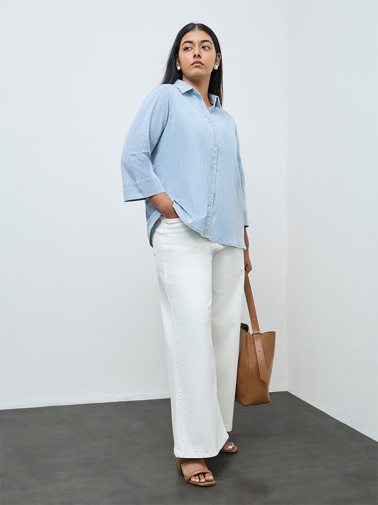 Gia Blue Stripe Cotton-Blend Shirt