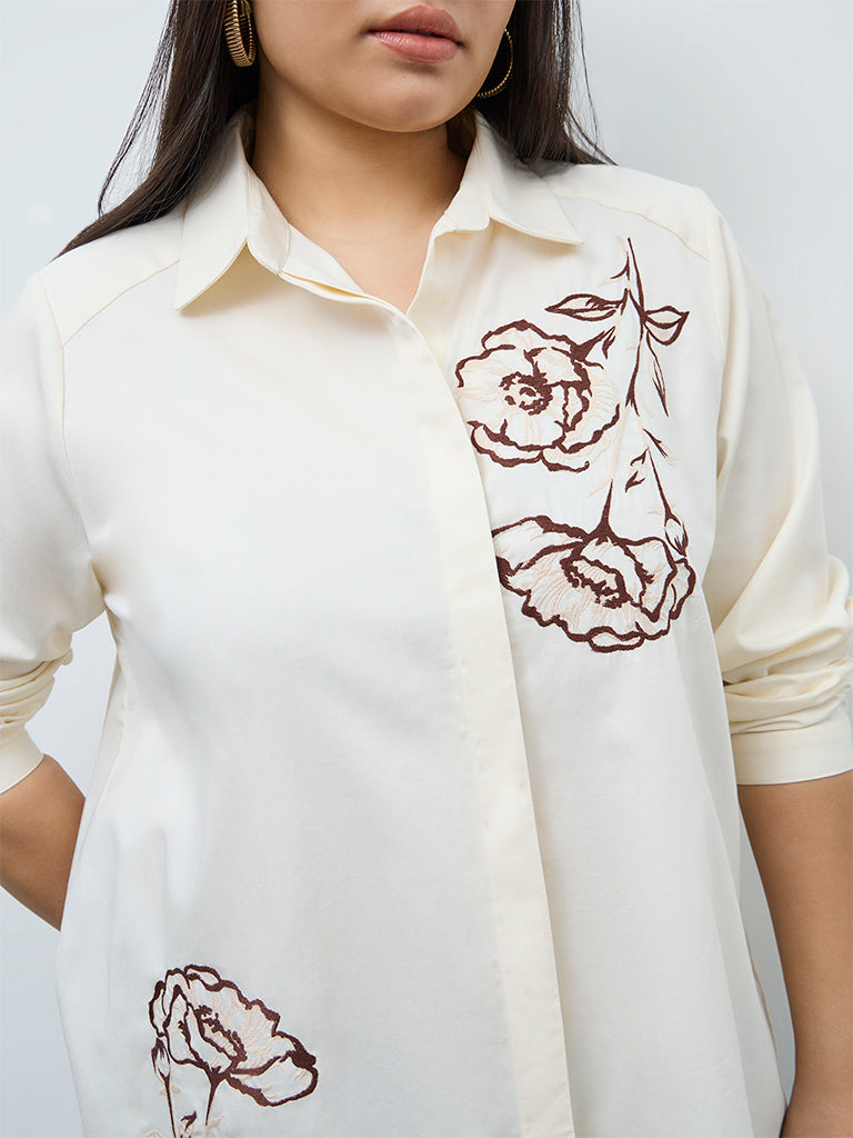 Gia Cream Floral Printed Cotton Shirt
