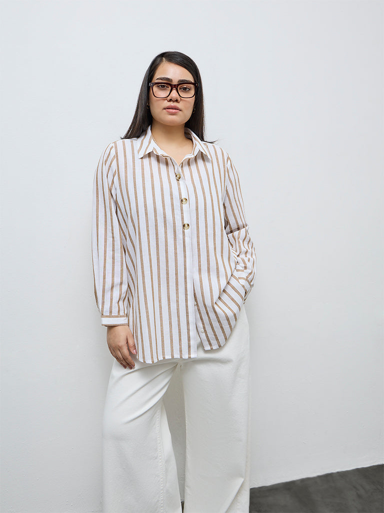 Gia Beige Striped Cotton-Blend Shirt