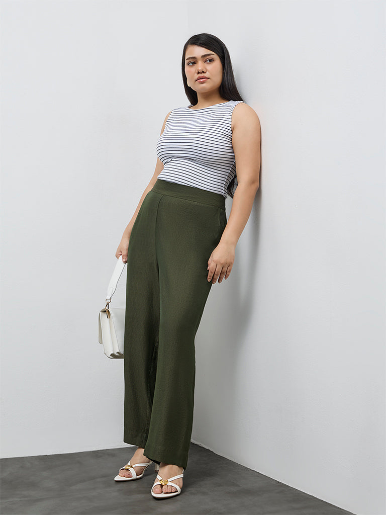 Gia Dark Olive Solid High-Rise Pants