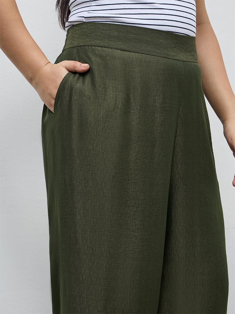 Gia Dark Olive Solid High-Rise Pants