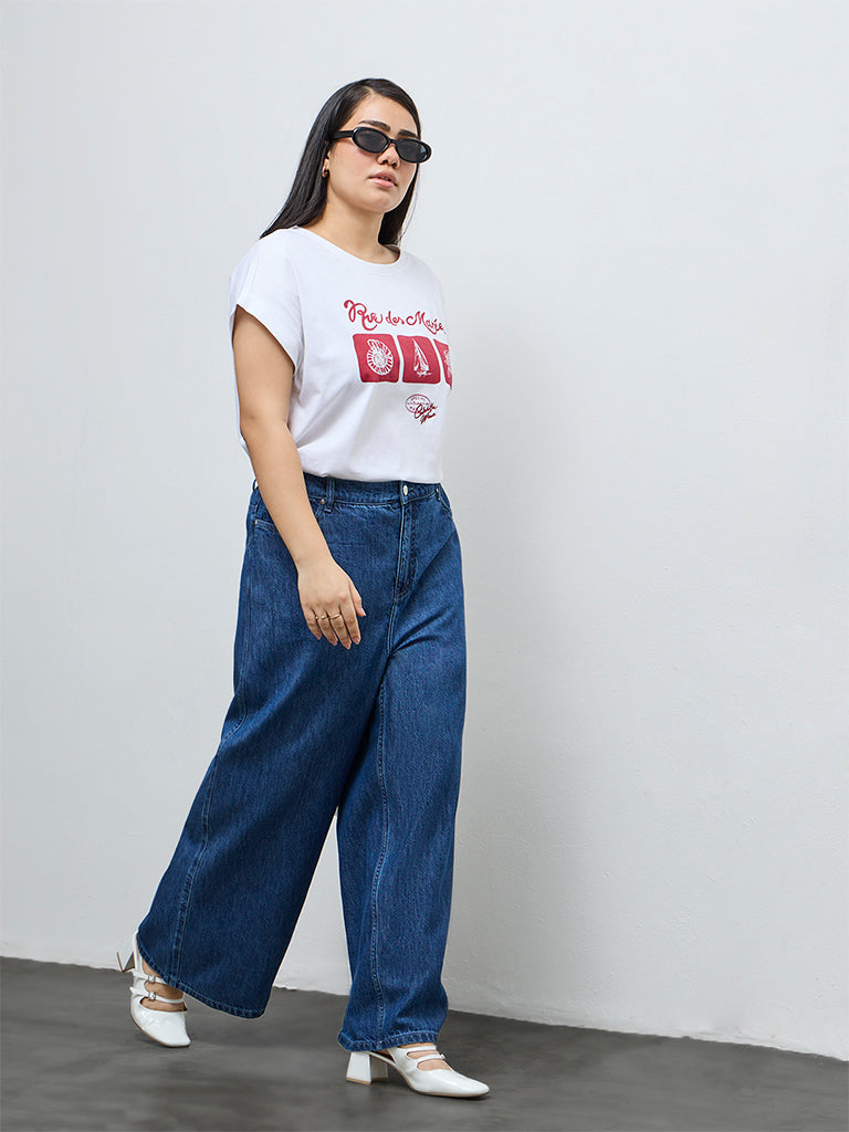 Gia White Graphic Cotton T-Shirt