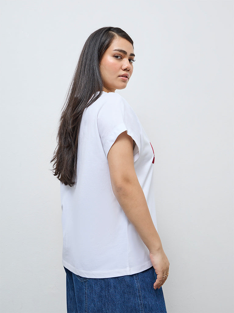 Gia White Graphic Cotton T-Shirt