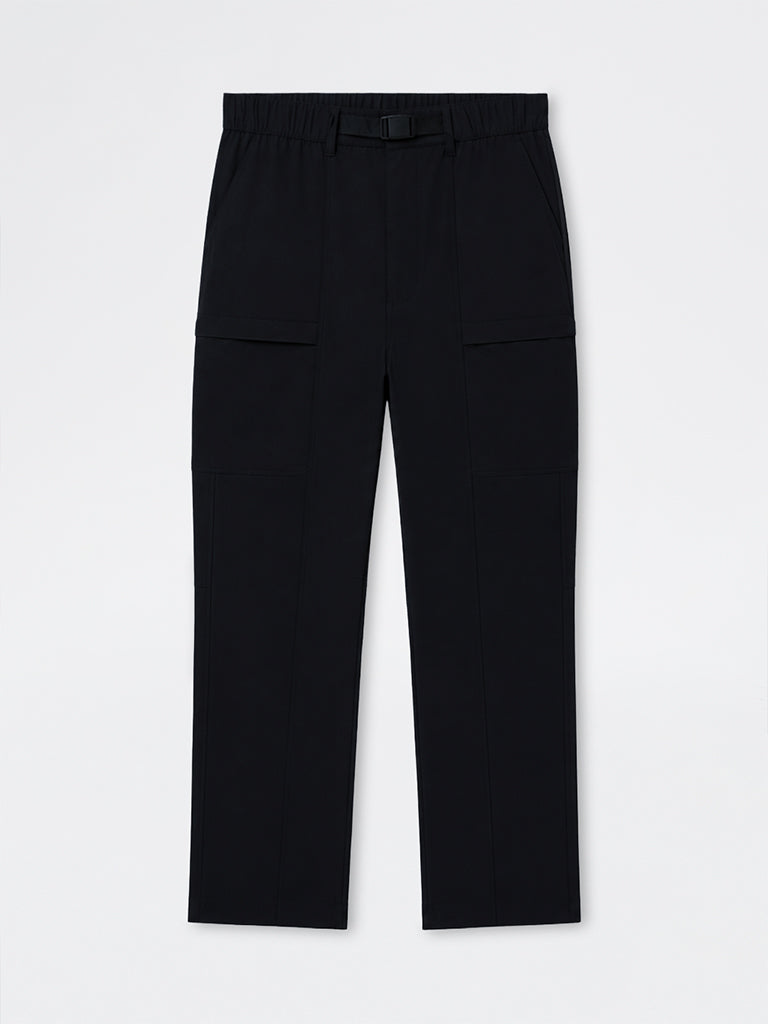 Nuoflexx Black Solid Relaxed-Fit Mid-Rise Pants