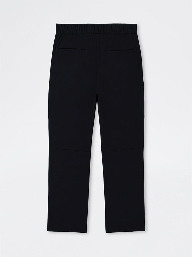 Nuoflexx Black Solid Relaxed-Fit Mid-Rise Pants