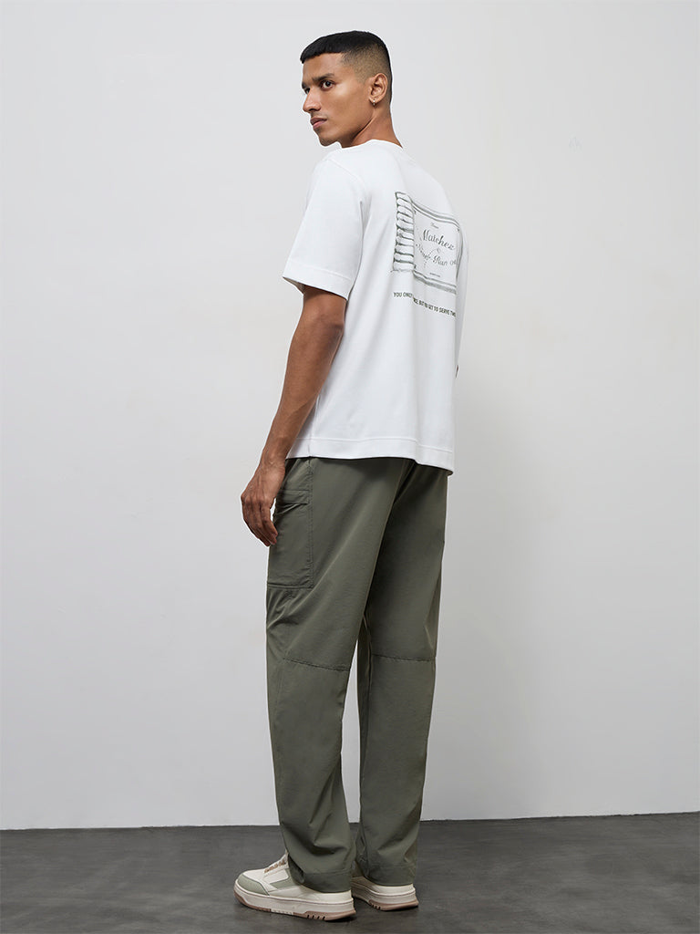Nuoflexx Olive Solid Relaxed-Fit Mid-Rise Pants