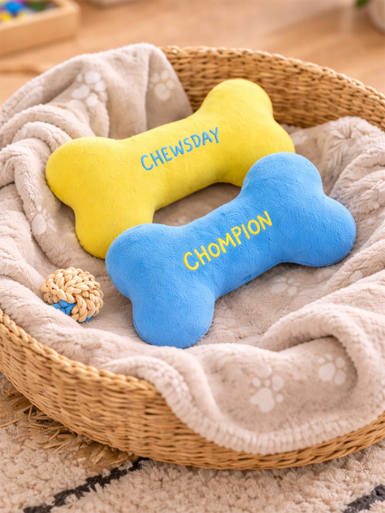 Westside Home Blue And Yellow Bone-Shaped Plush Pet Toys (Set of 2)