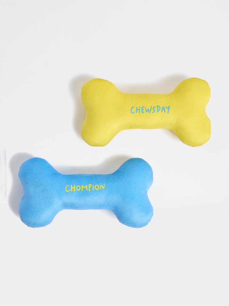 Westside Home Blue And Yellow Bone-Shaped Plush Pet Toys (Set of 2)