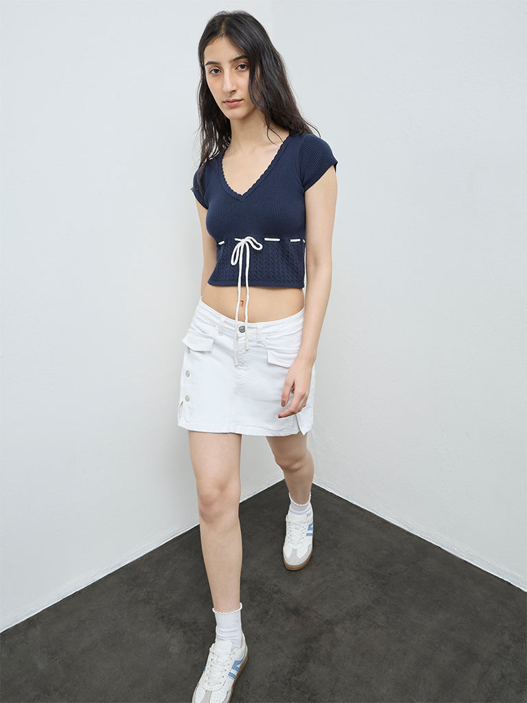 Nuon Navy Knit-Textured Top