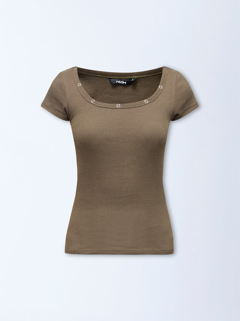 Nuon Olive Textured Cotton-Blend T-Shirt