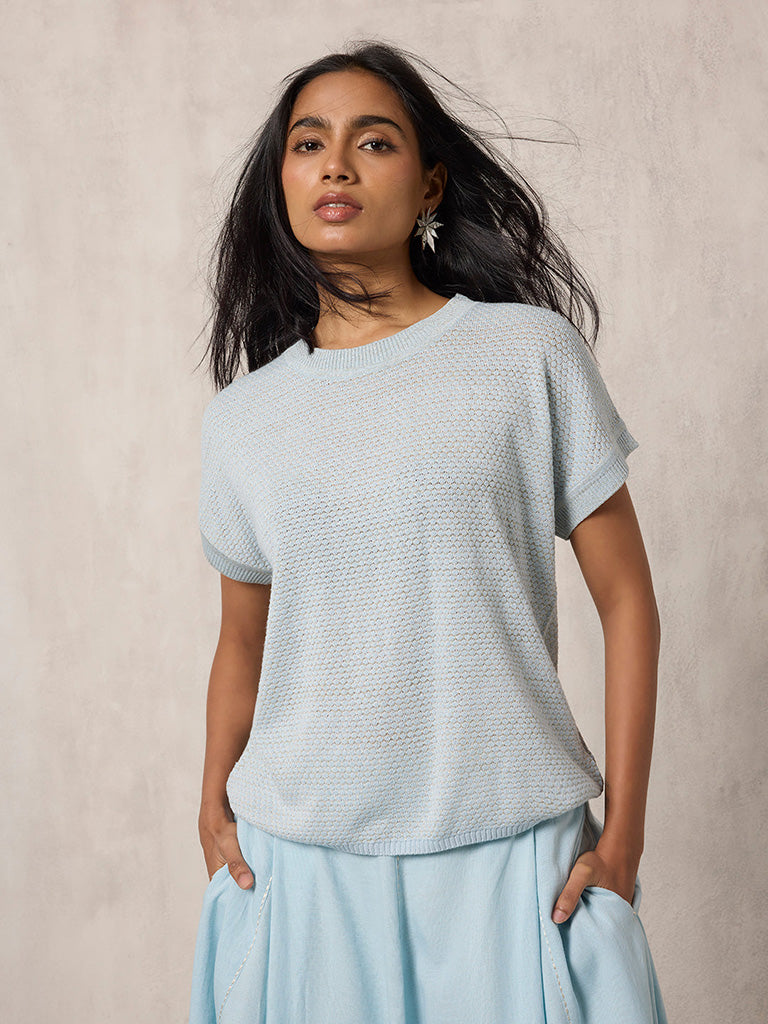 Samoh Knitted Light Blue T-Shirt