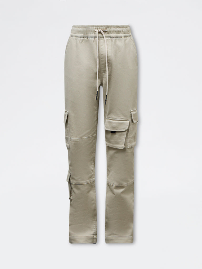 Nuon Taupe Cargo-Style Relaxed-Fit Mid-Rise Cotton-Blend Pants