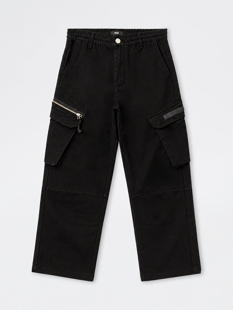 Nuon Black Relaxed-Fit Mid-Rise Cotton-Blend Cargo Pants