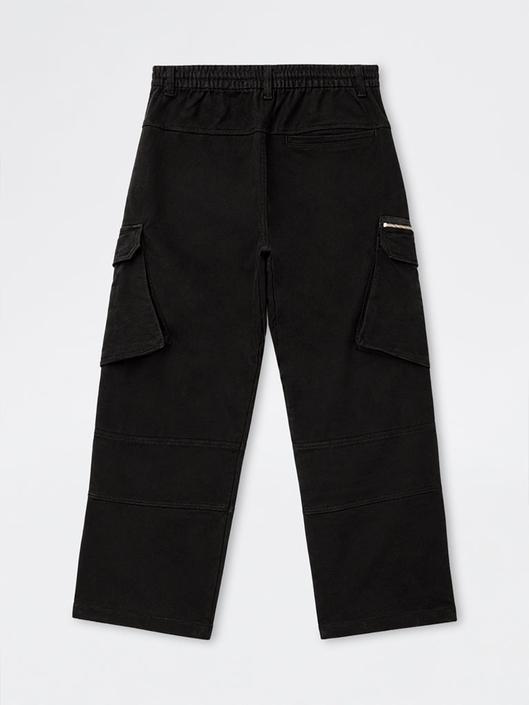 Nuon Black Relaxed-Fit Mid-Rise Cotton-Blend Cargo Pants