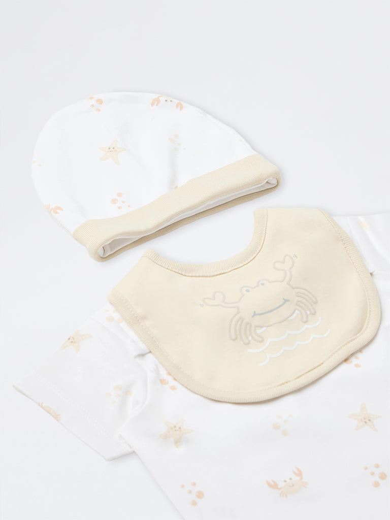 HOP Baby Girls Cream Sea-Life Theme Baby Gift Set - Pack of 8